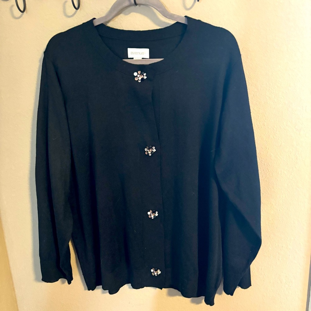 Avenue black cardigan with button detail